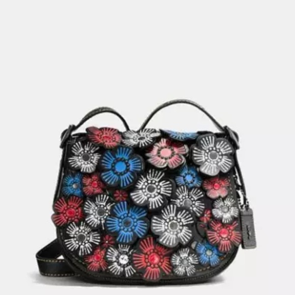 Coach Handbags - Coach Tea Rose appliqué saddle bag